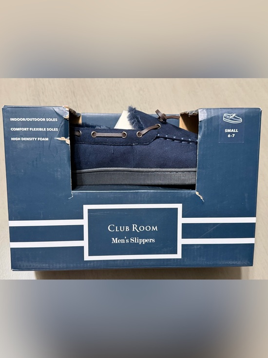 Club Room Other - Club Room Men's Navy Faux Suede Moccasin Slippers Lined, Foam, 6-7 M